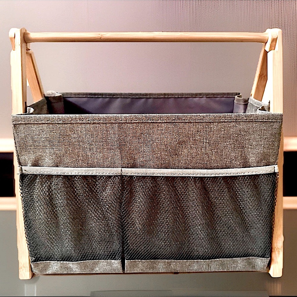 📚EZDeco📚 LINEN FABRIC FOLDING WOOD FRAME POCKET PORTABLE STORAGE MAGAZINE RACK - Picture 3 of 12